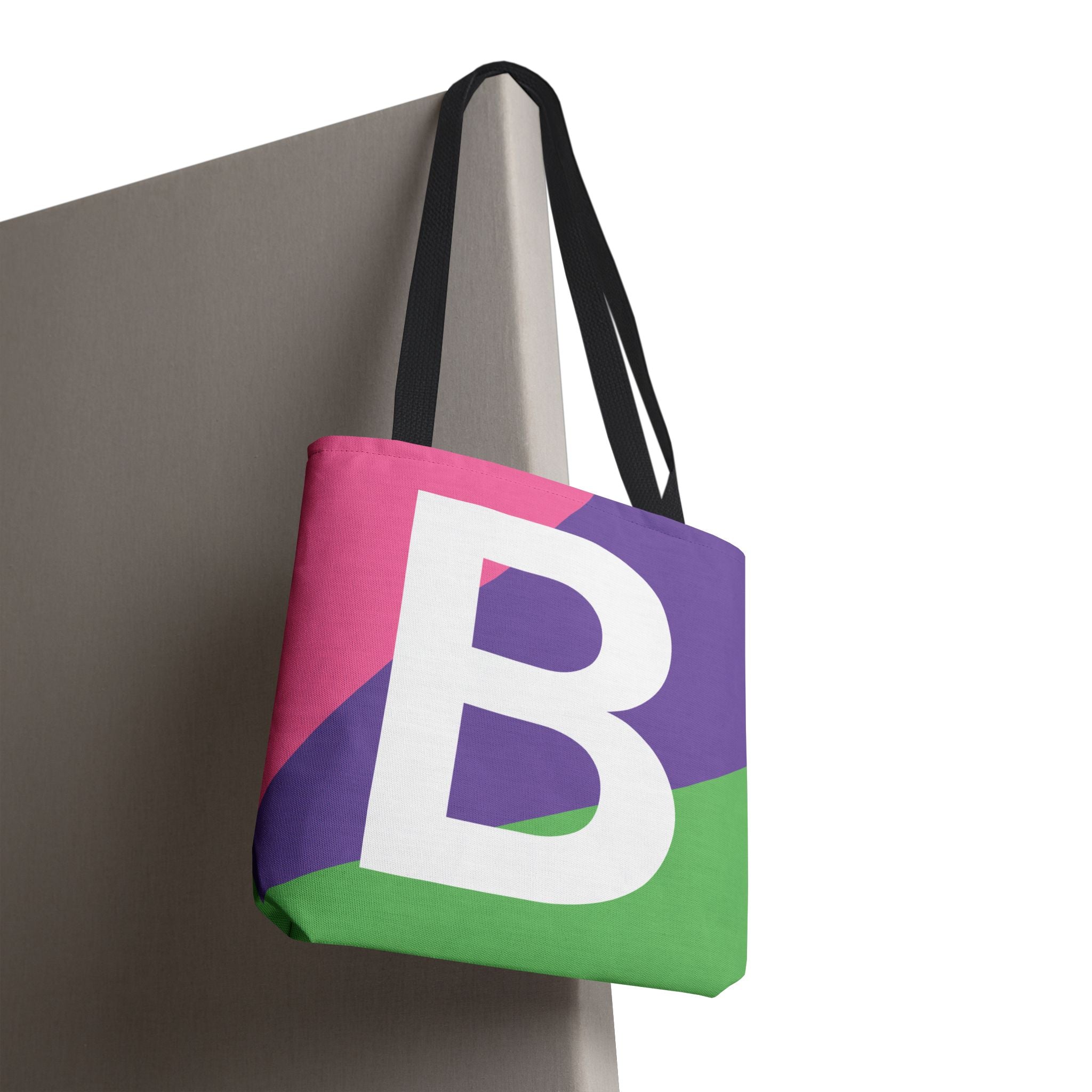 Monogram 'B' Colorblock Tote Bag — Personalized Initial B Shoulder Tote