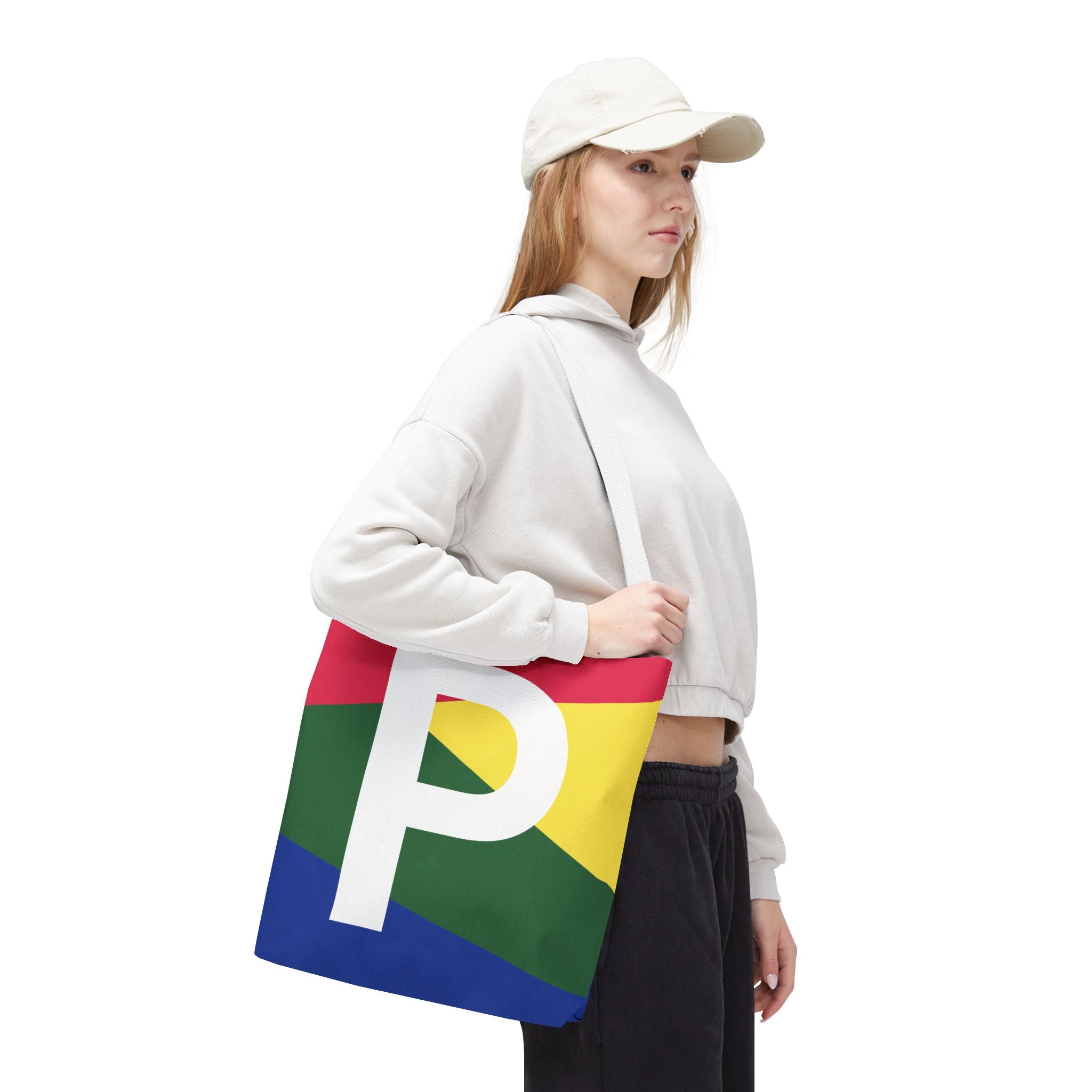 Monogram 'P' Colorblock Tote Bag — Personalized Initial P Shoulder Tote