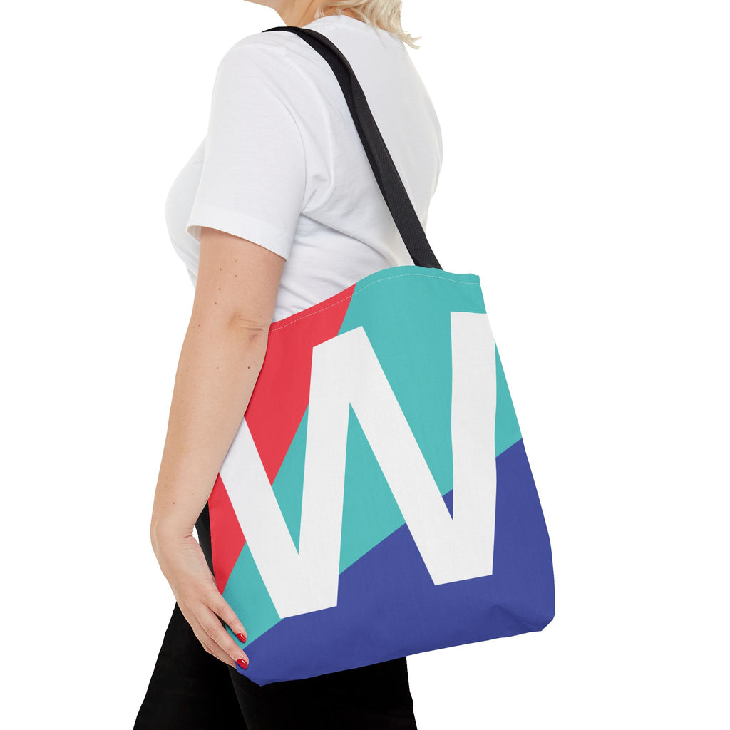 Monogram 'W' Colorblock Tote Bag — Personalized Initial W Shoulder Tote