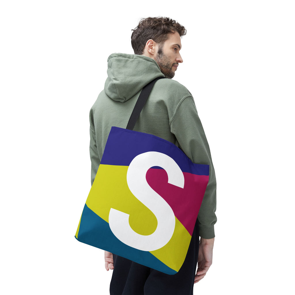 Monogram 'S' Colorblock Tote Bag — Personalized Initial S Shoulder Tote