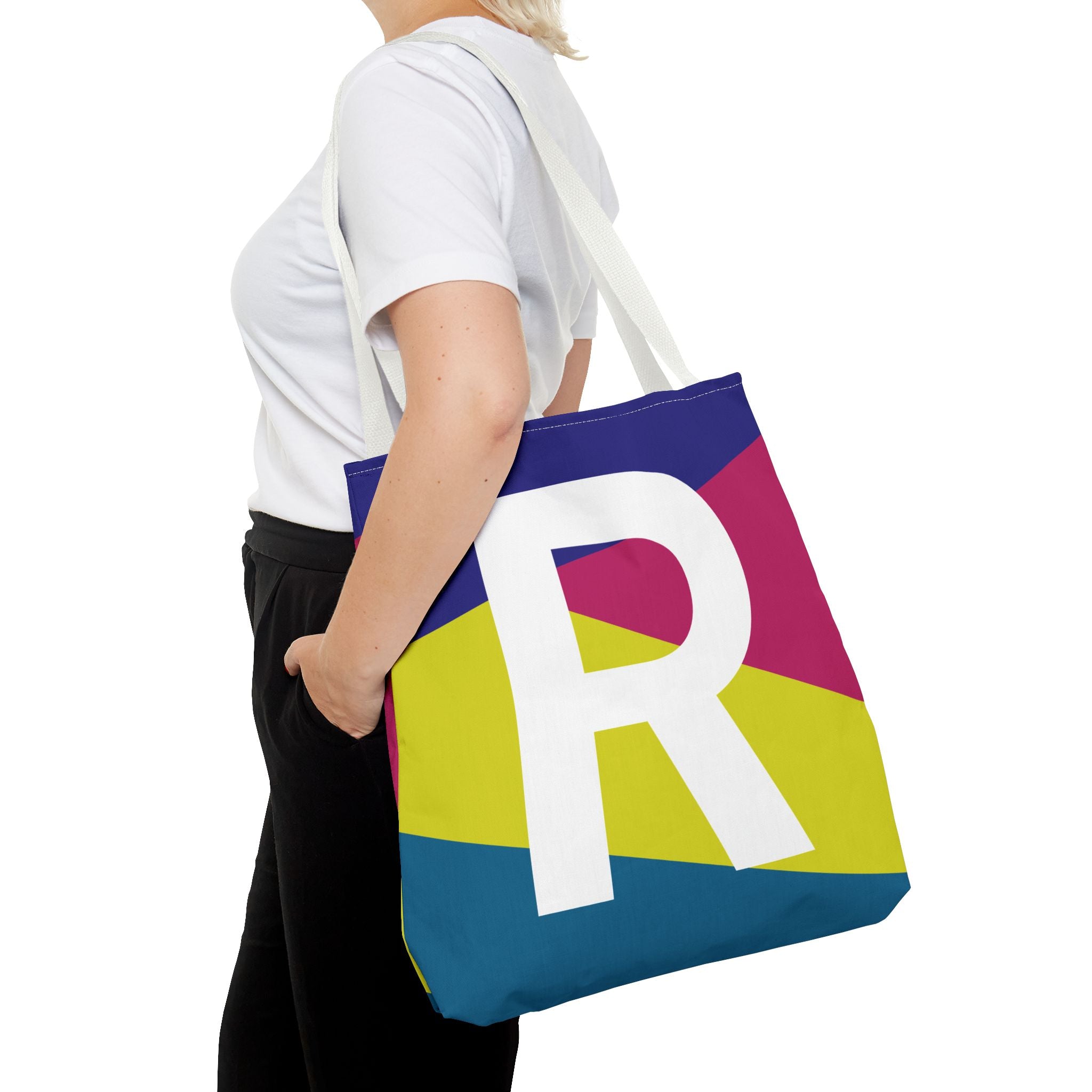 Monogram 'R' Colorblock Tote Bag — Personalized Initial R Shoulder Tote
