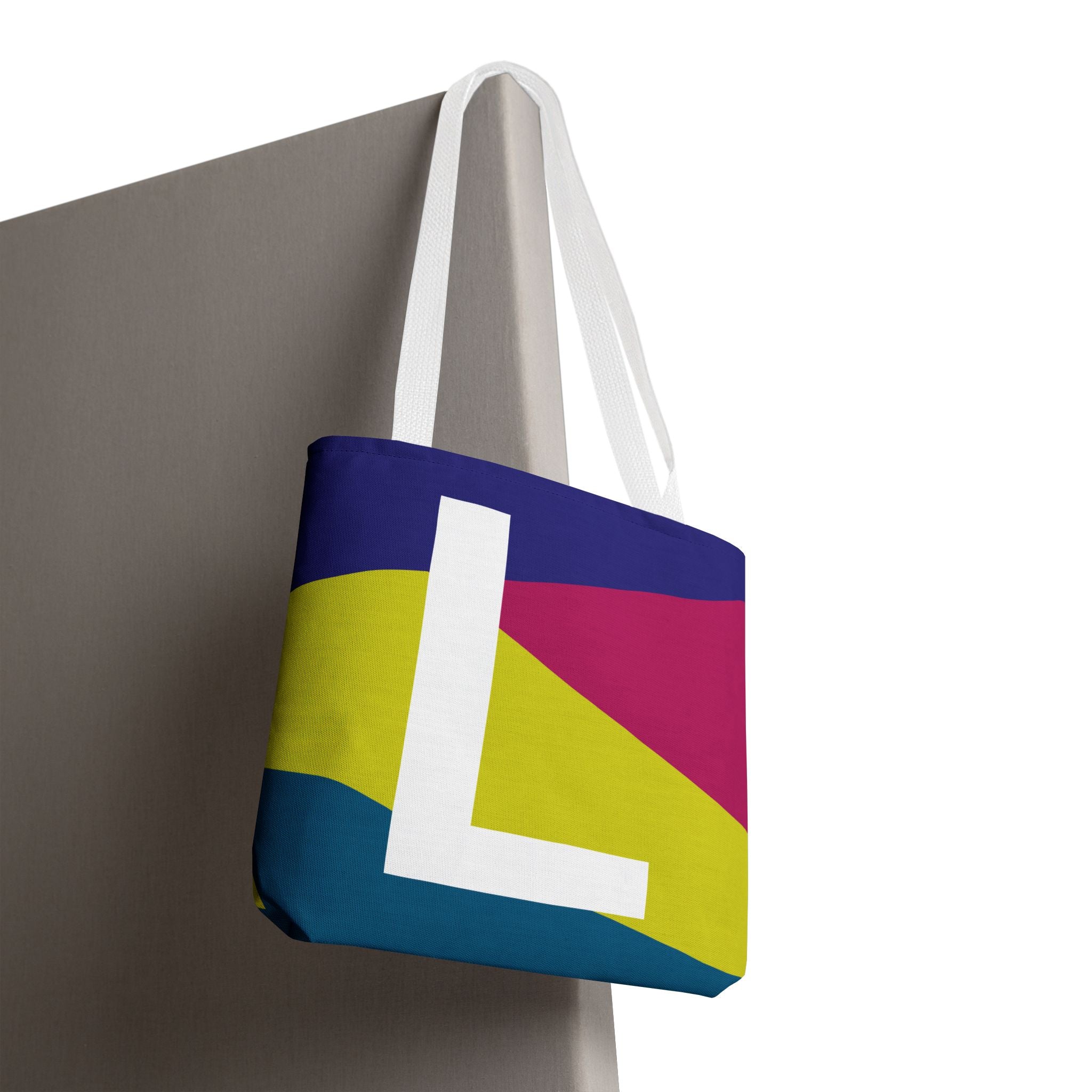 Monogram 'L' Colorblock Tote Bag — Personalized Initial L Shoulder Tote