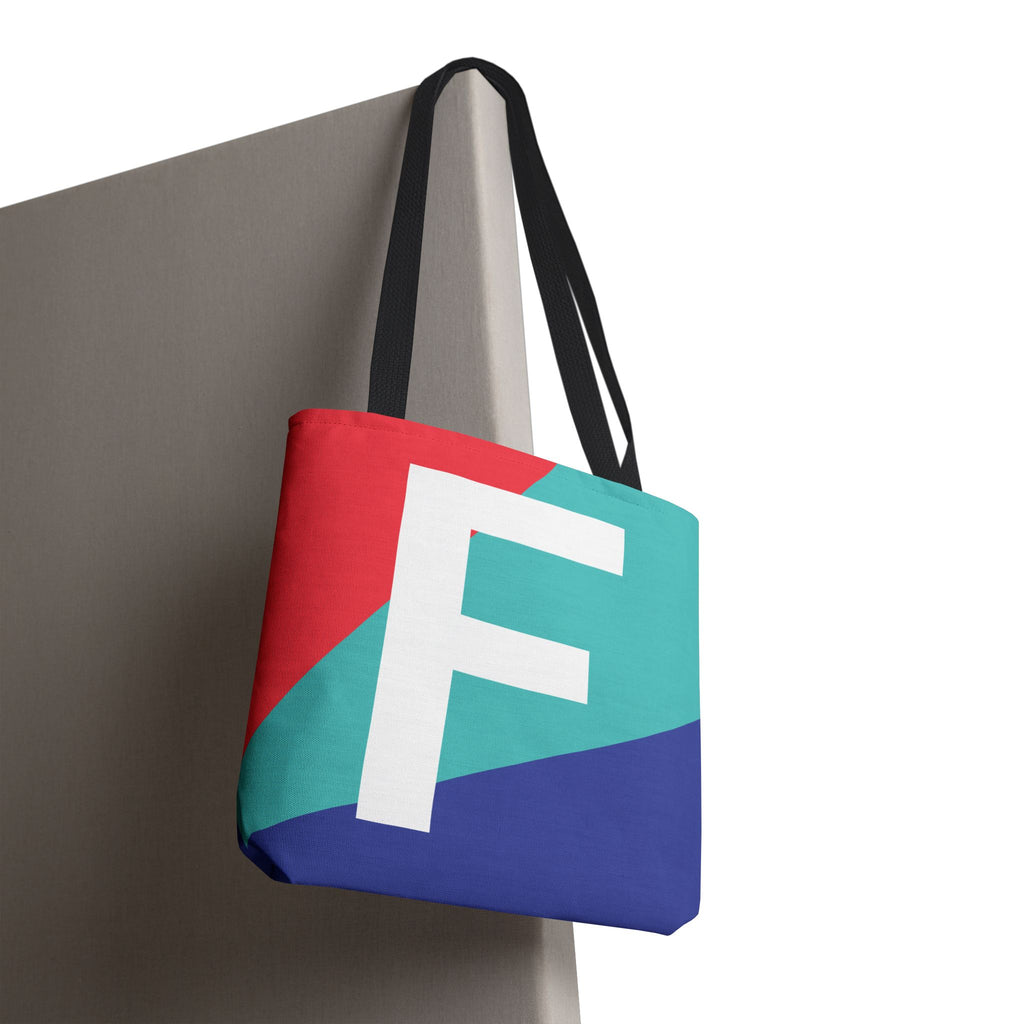 Monogram 'F' Colorblock Tote Bag — Personalized Initial F Shoulder Tote