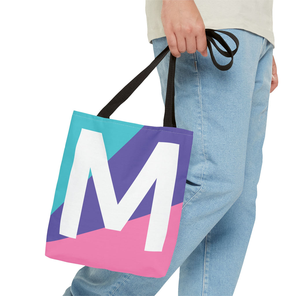 Monogram 'M' Colorblock Tote Bag — Personalized Initial M Shoulder Tote