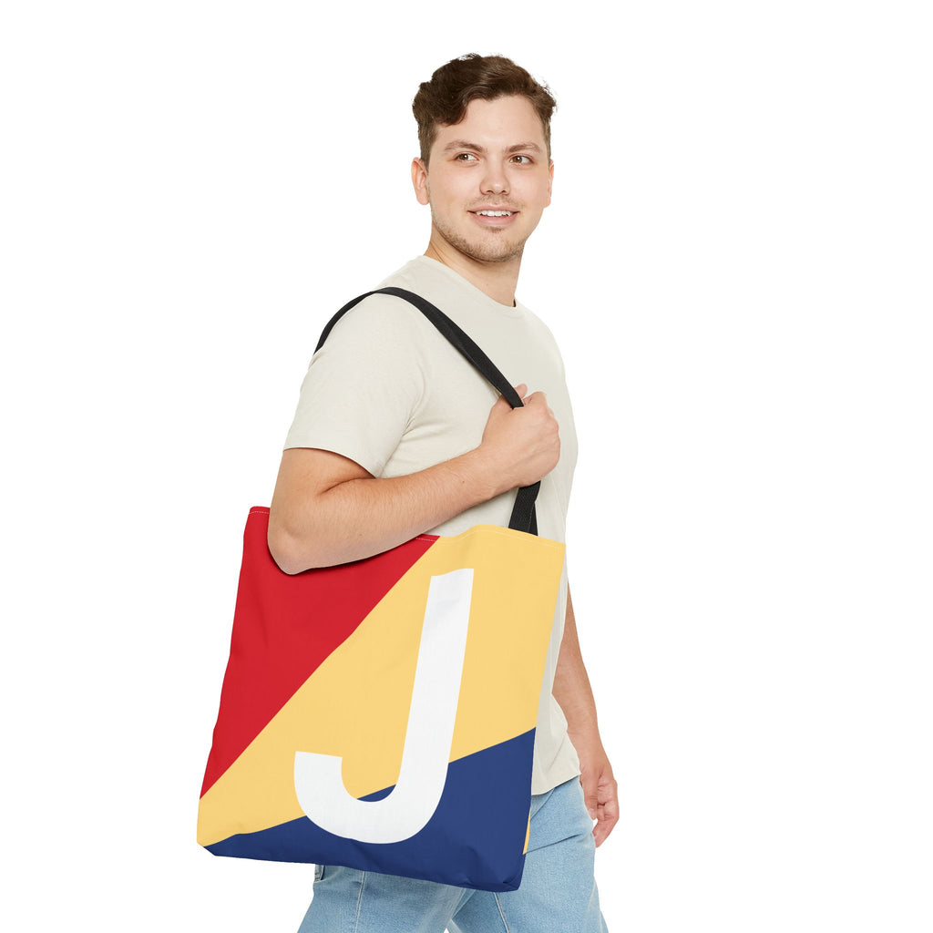 Monogram 'J' Colorblock Tote Bag — Personalized Initial J Shoulder Tote