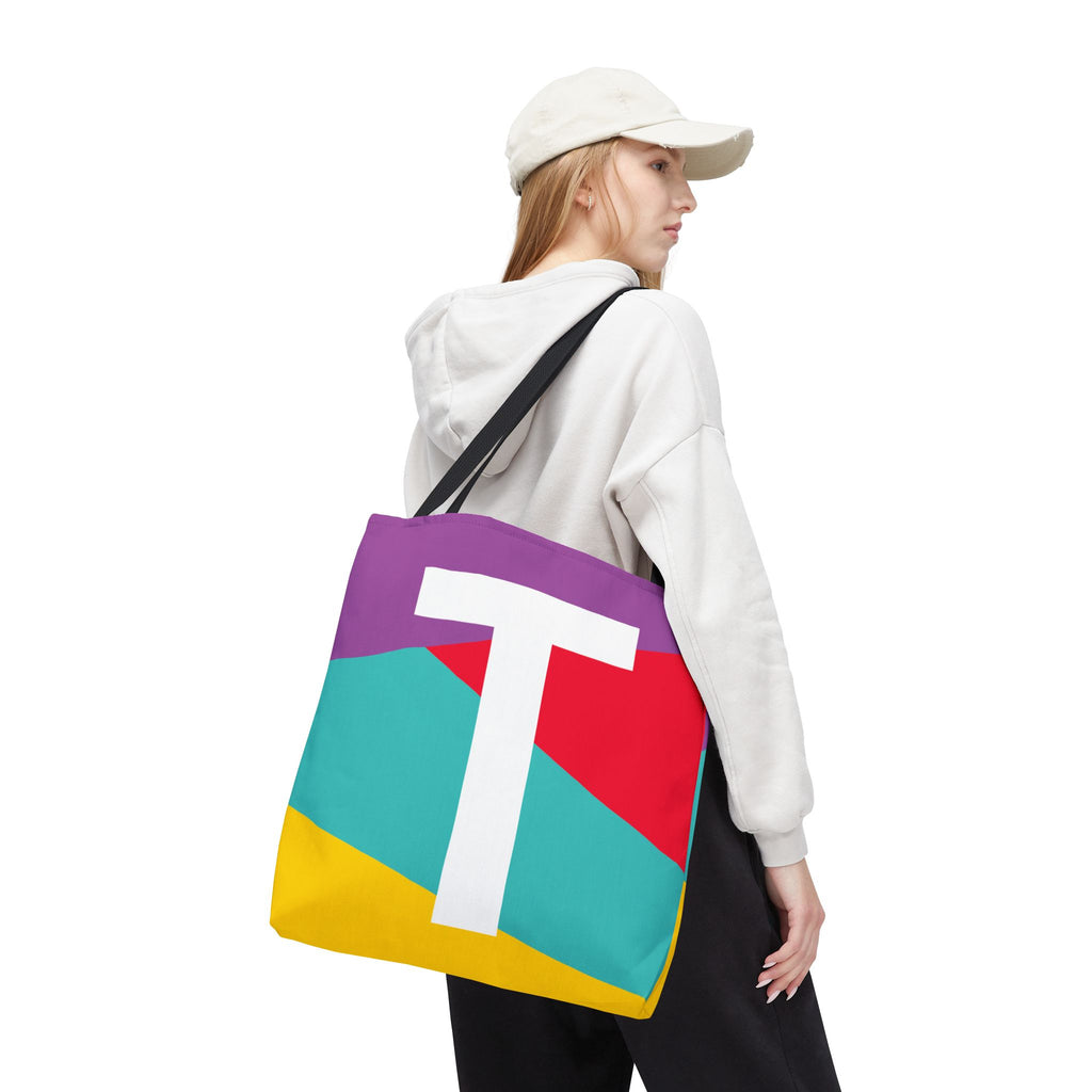 Monogram 'T' Colorblock Tote Bag — Personalized Initial T Shoulder Tote