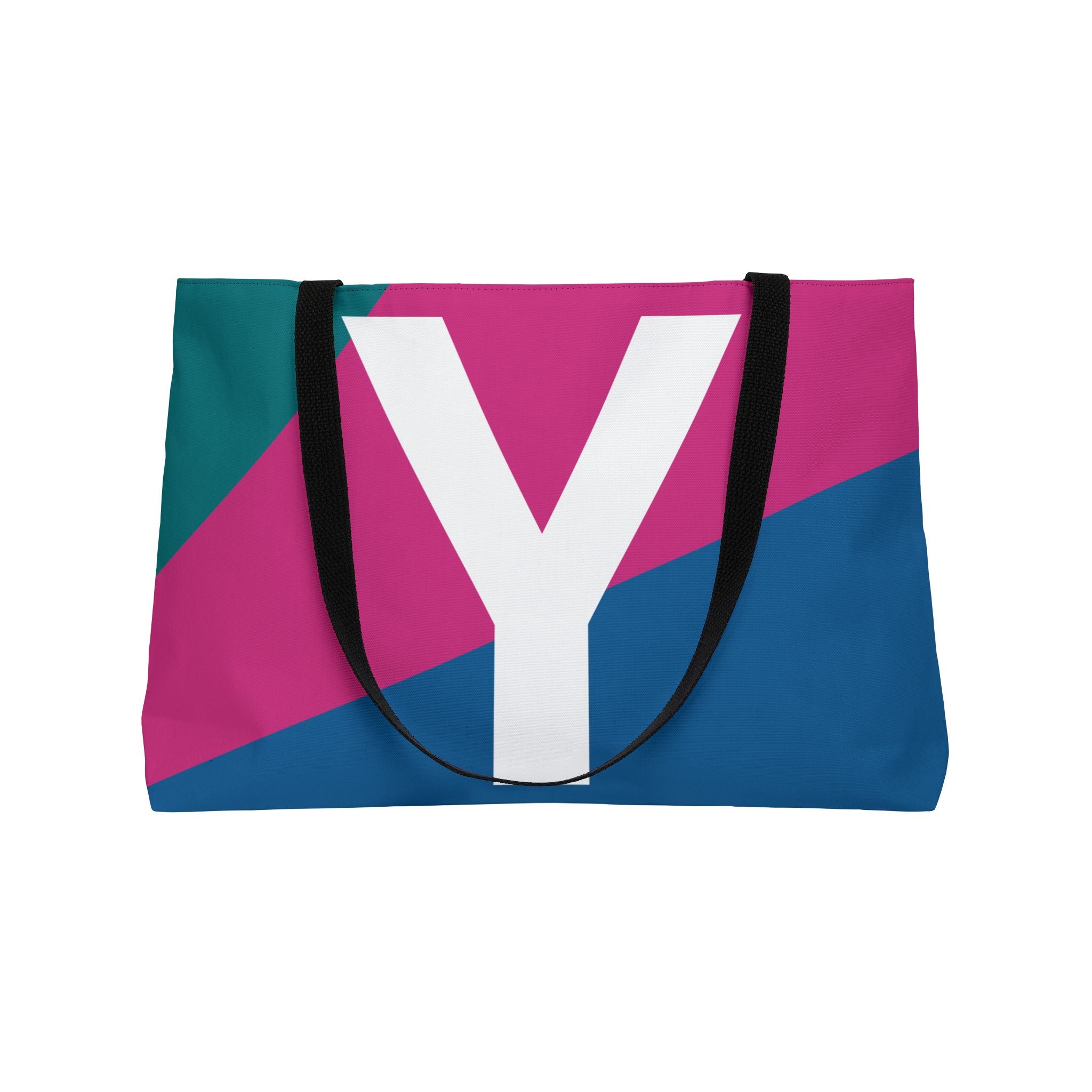 Personalized 'Y' Colorblock Tote Bag — Monogram Weekender Tote
