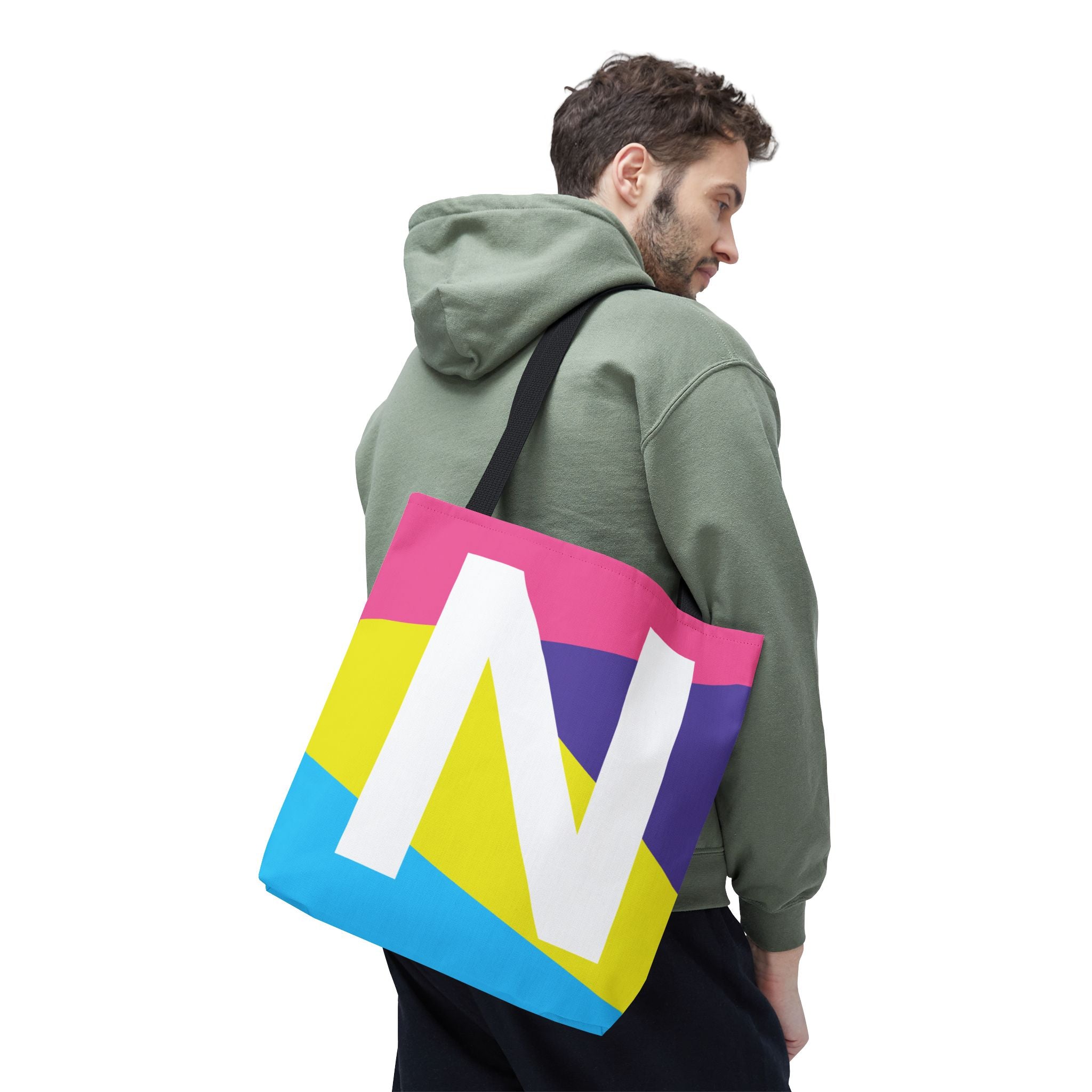 Monogram 'N' Colorblock Tote Bag — Personalized Initial N Shoulder Tote