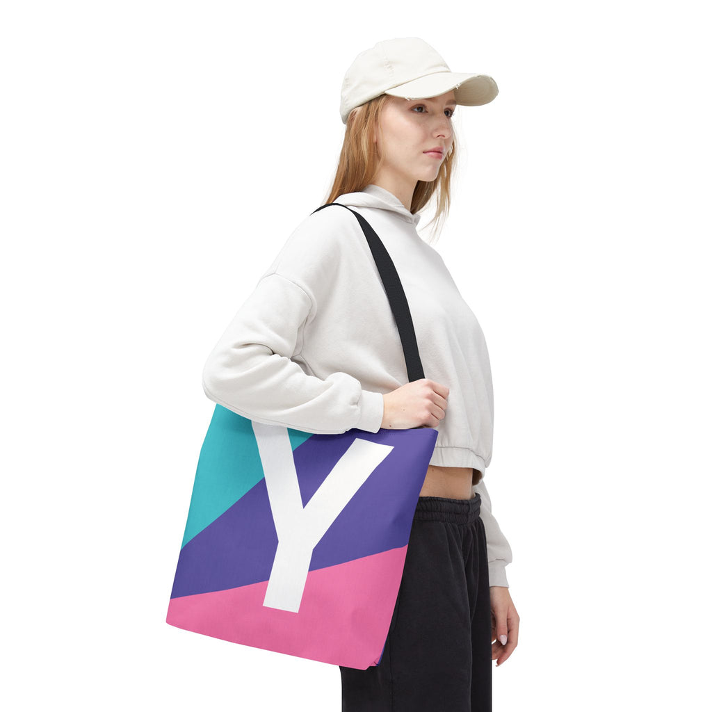 Monogram 'Y' Colorblock Tote Bag — Personalized Initial Y Shoulder Tote