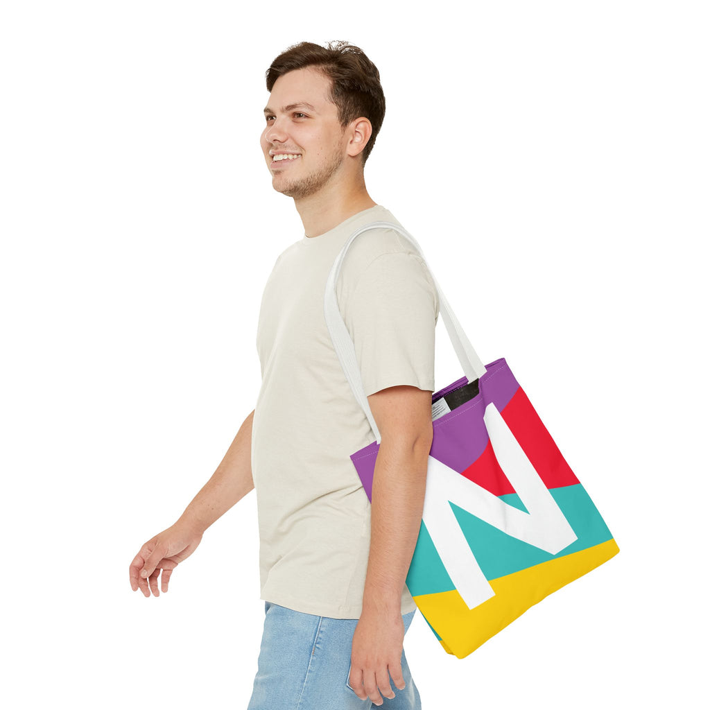 Monogram 'N' Colorblock Tote Bag — Personalized Initial N Shoulder Tote