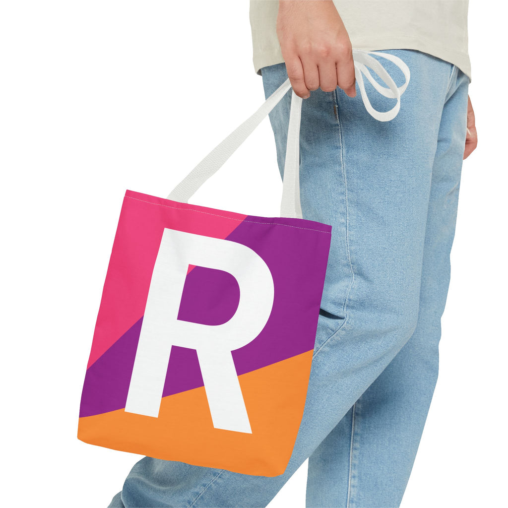 Monogram 'R' Colorblock Tote Bag — Personalized Initial R Shoulder Tote