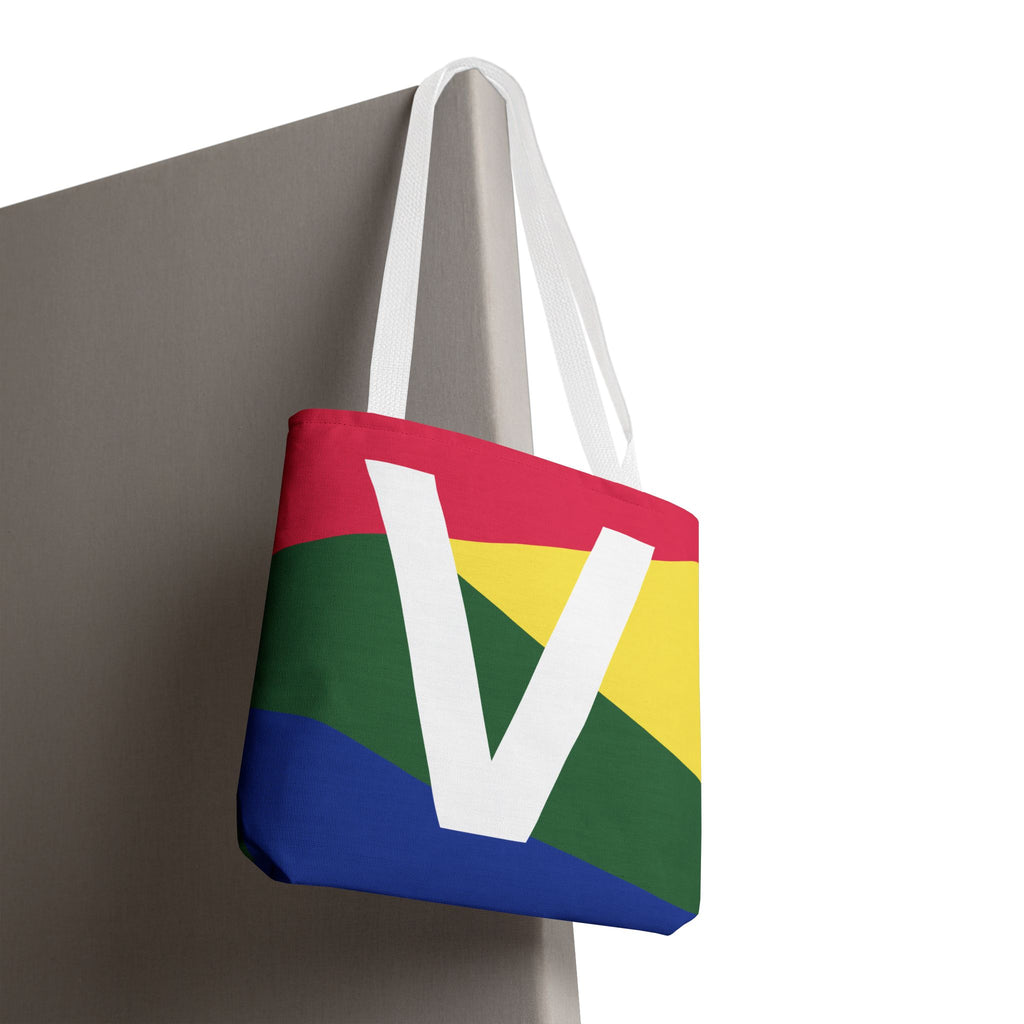 Monogram 'V' Colorblock Tote Bag — Personalized Initial V Shoulder Tote