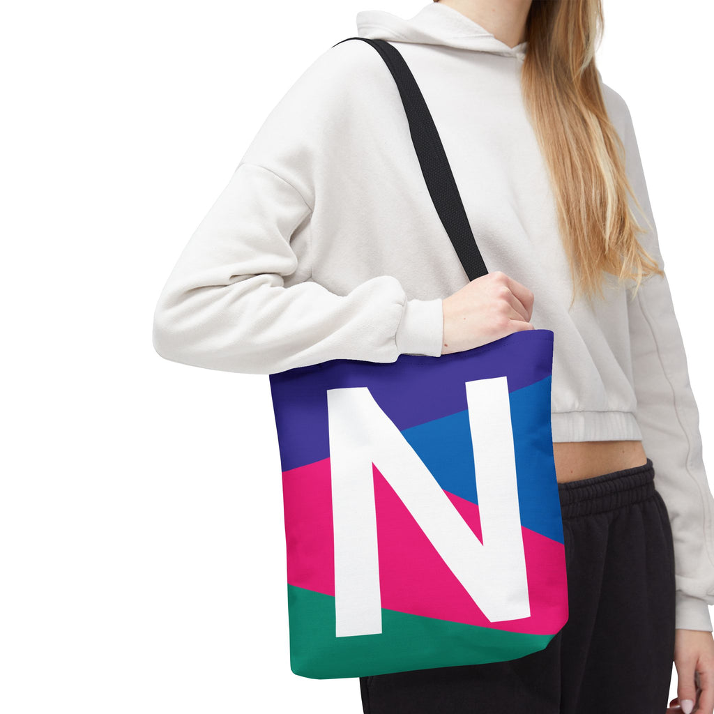 Monogram 'N' Colorblock Tote Bag — Personalized Initial N Shoulder Tote