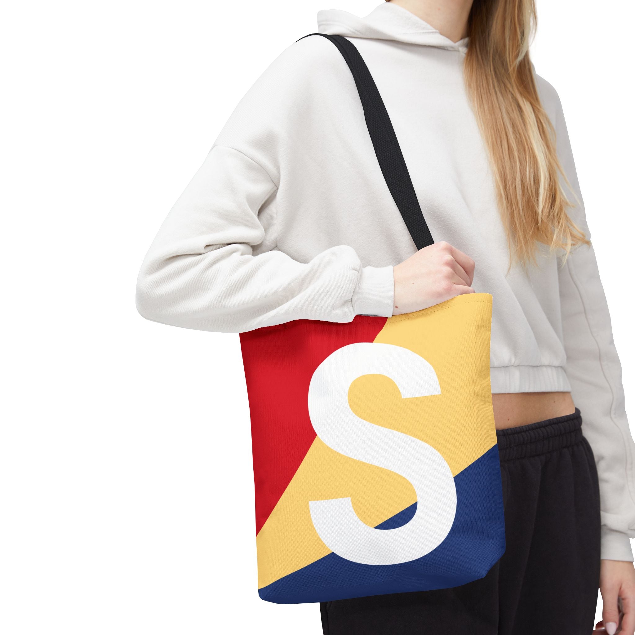 Monogram 'S' Colorblock Tote Bag — Personalized Initial S Shoulder Tote