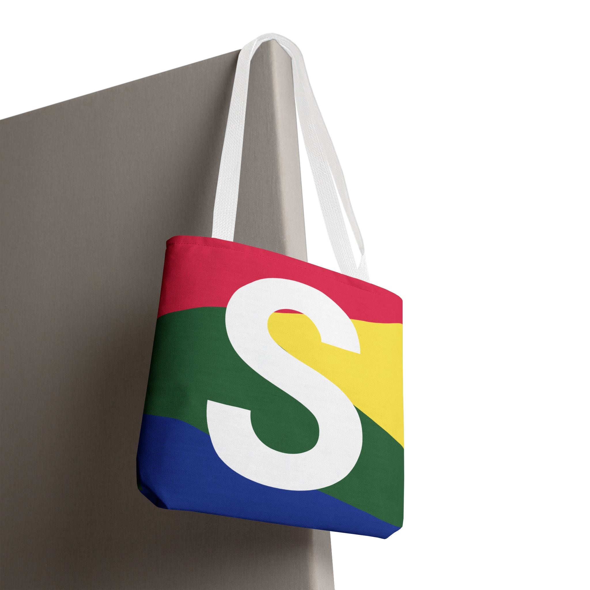 Monogram 'S' Colorblock Tote Bag — Personalized Initial S Shoulder Tote