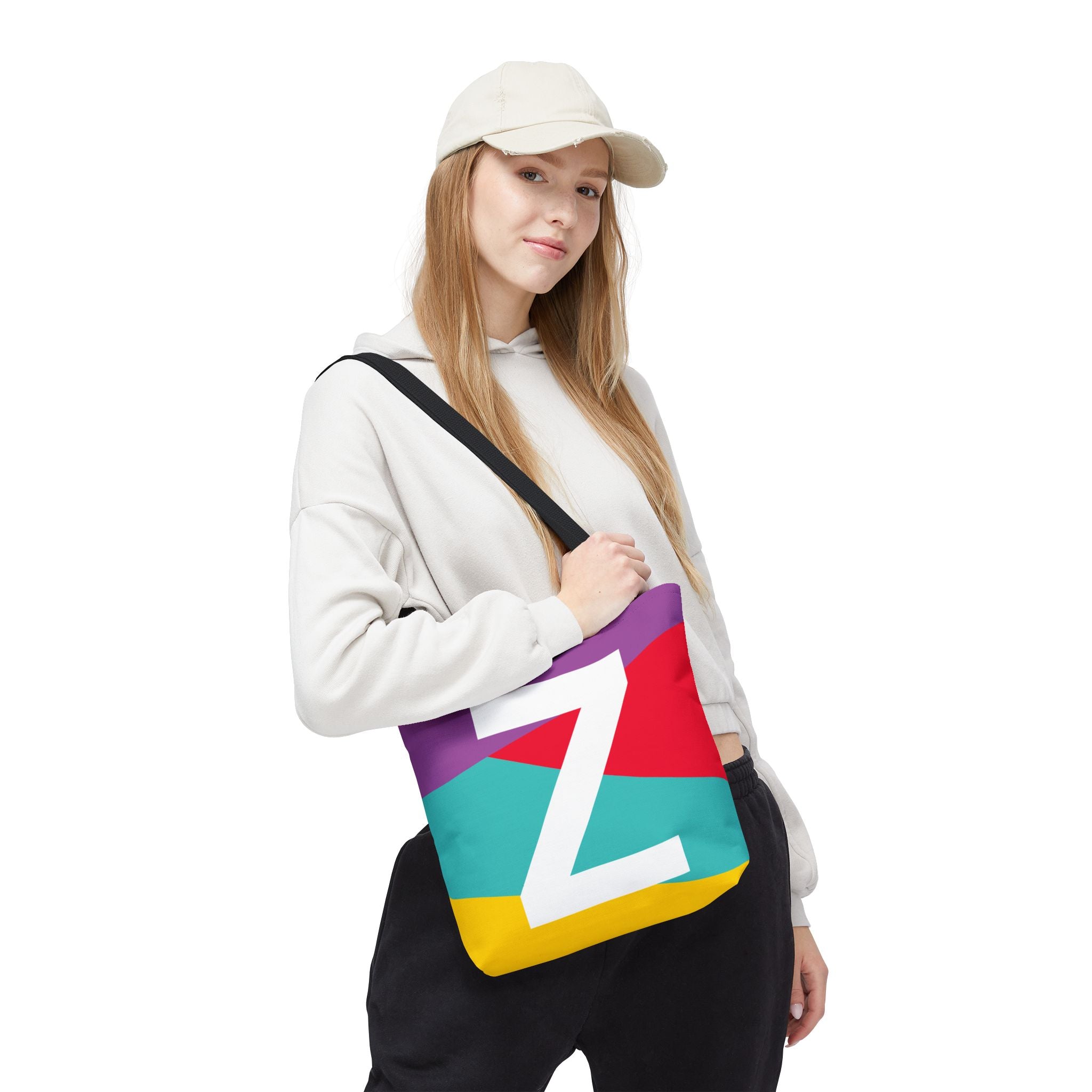 Monogram 'Z' Colorblock Tote Bag — Personalized Initial Z Shoulder Tote