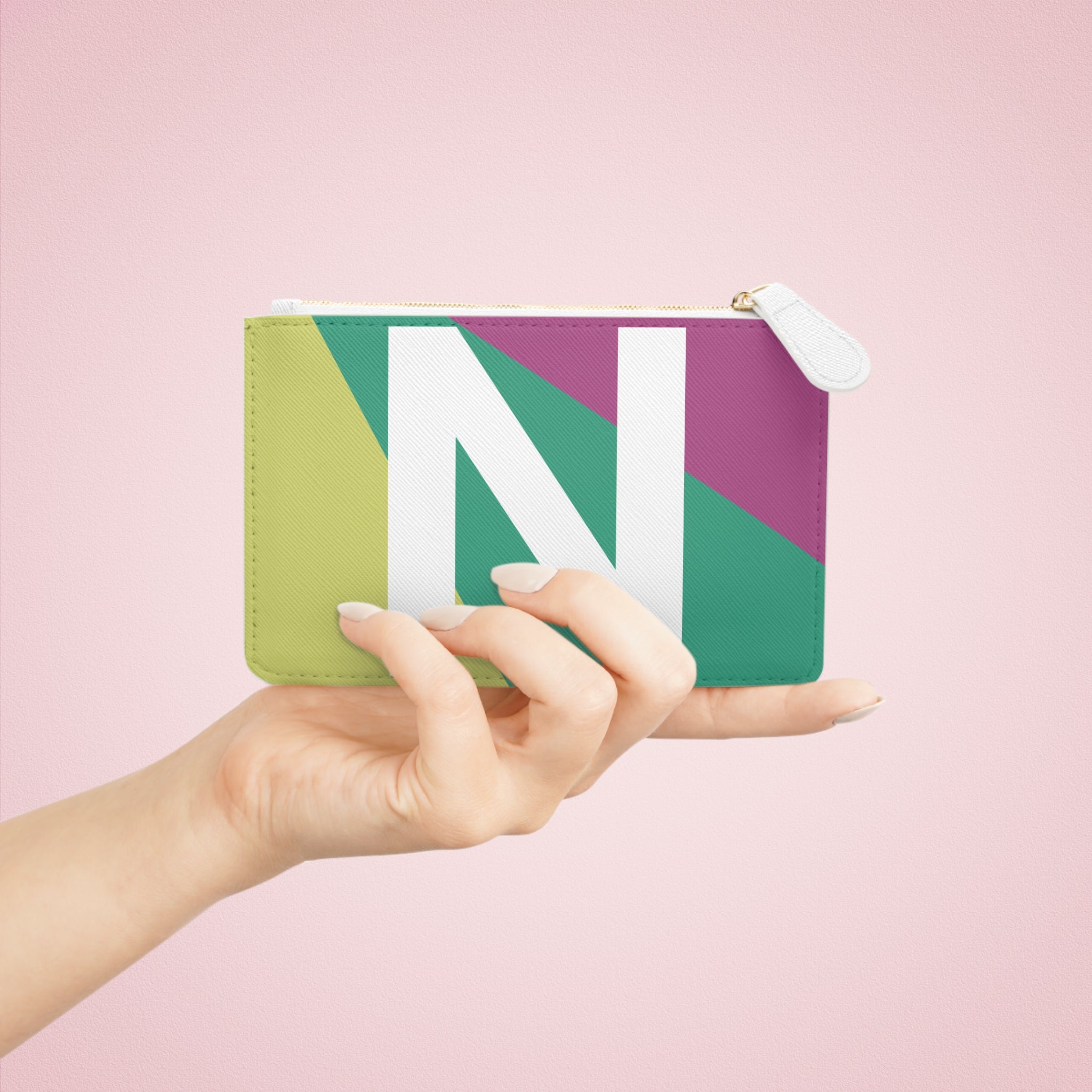Initial N Mini Clutch — Colorblock Monogram Wristlet Wallet