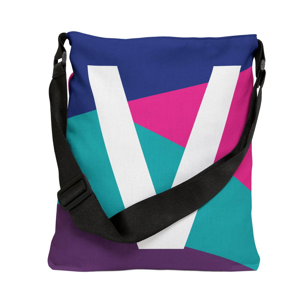 Initial Letter 'V' Colorblock Adjustable Tote Bag — Monogram Alphabet Shoulder Bag