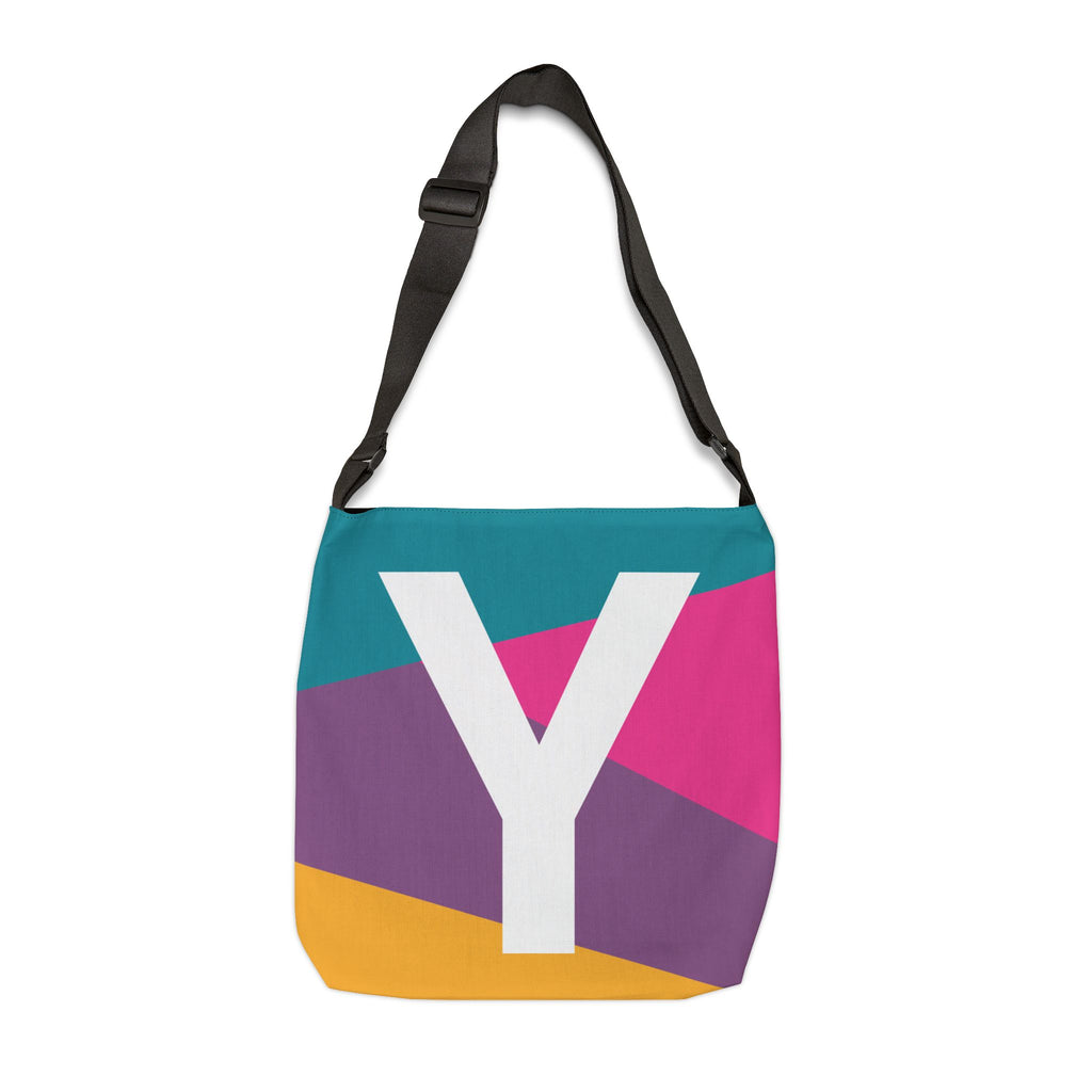 Initial Letter 'Y' Colorblock Adjustable Tote Bag — Monogram Alphabet Shoulder Bag