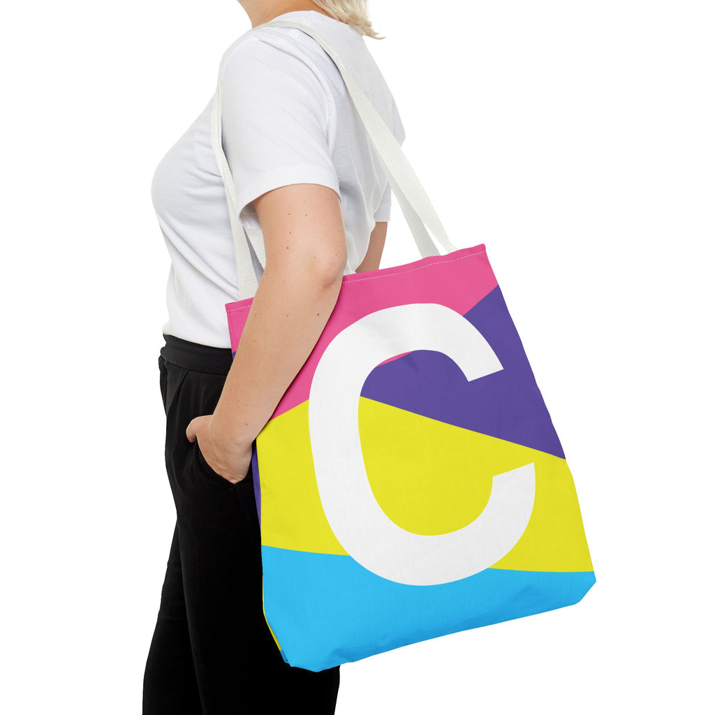 Monogram 'C' Colorblock Tote Bag — Personalized Initial C Shoulder Tote