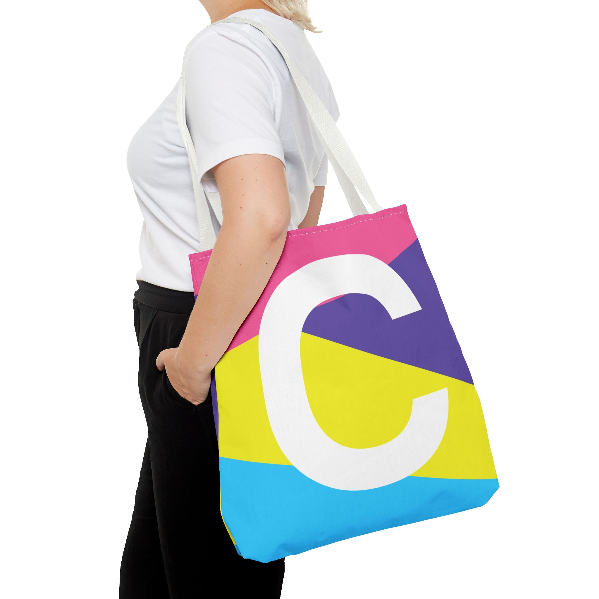 Monogram 'C' Colorblock Tote Bag — Personalized Initial C Shoulder Tote
