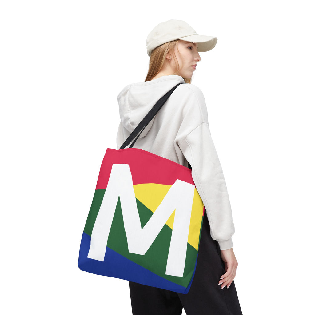 Monogram 'M' Colorblock Tote Bag — Personalized Initial M Shoulder Tote
