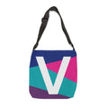 Initial Letter 'V' Colorblock Adjustable Tote Bag — Monogram Alphabet Shoulder Bag