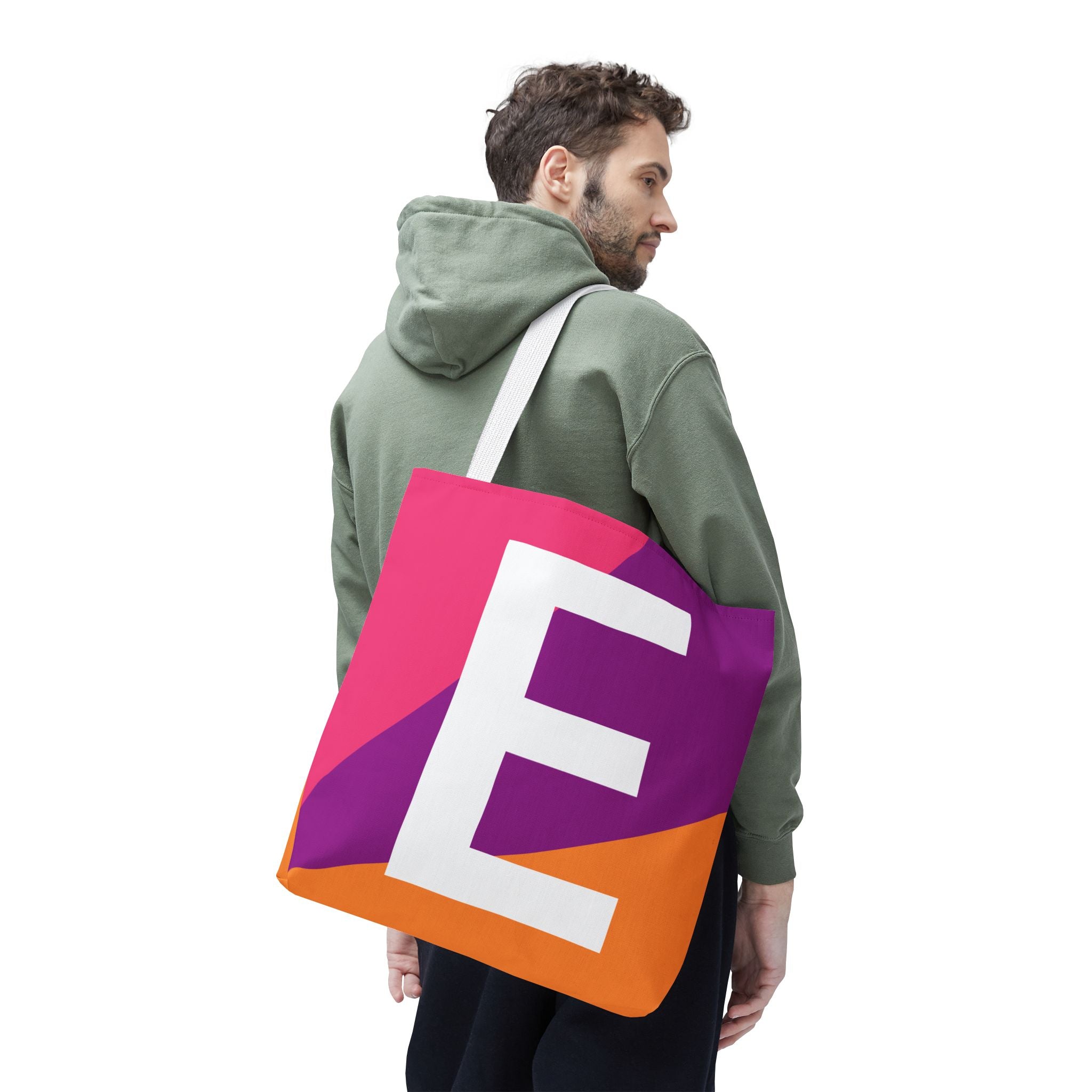 Monogram 'E' Colorblock Tote Bag — Personalized Initial E Shoulder Tote