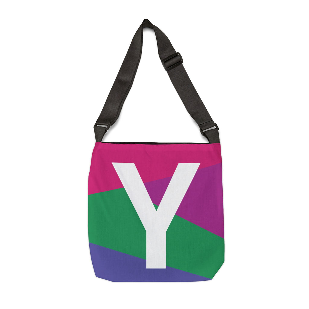 Initial Letter 'Y' Colorblock Adjustable Tote Bag — Monogram Alphabet Shoulder Bag