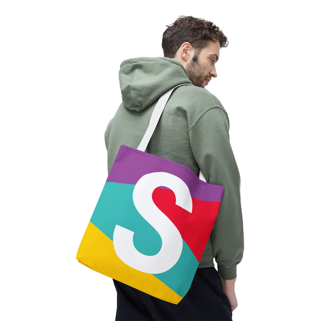 Monogram 'S' Colorblock Tote Bag — Personalized Initial S Shoulder Tote