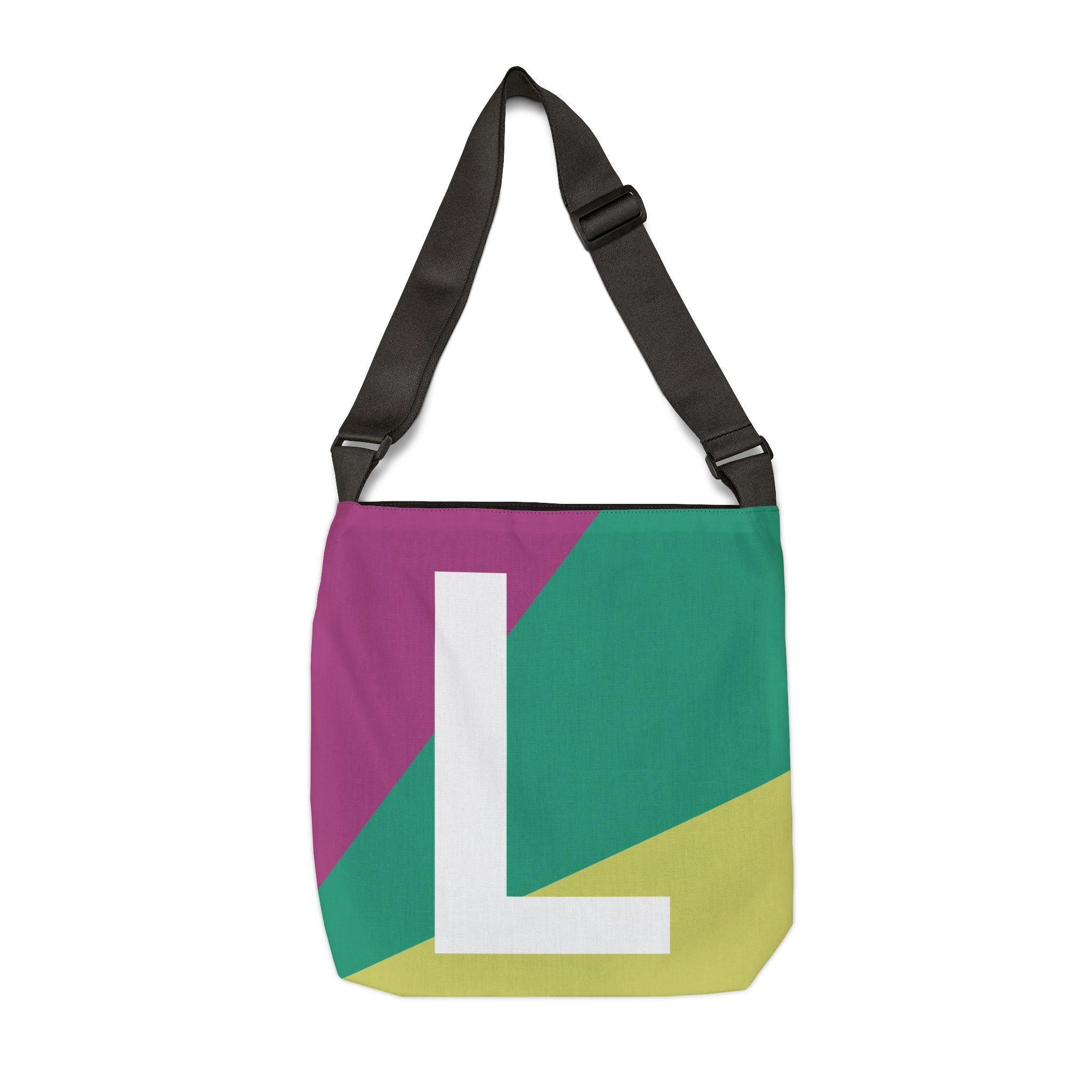 Initial Letter 'L' Colorblock Adjustable Tote Bag — Monogram Alphabet Shoulder Bag