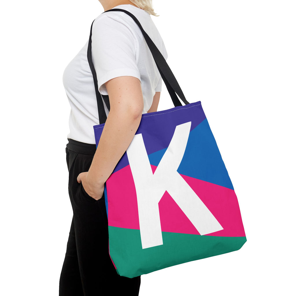 Monogram 'K' Colorblock Tote Bag — Personalized Initial K Shoulder Tote