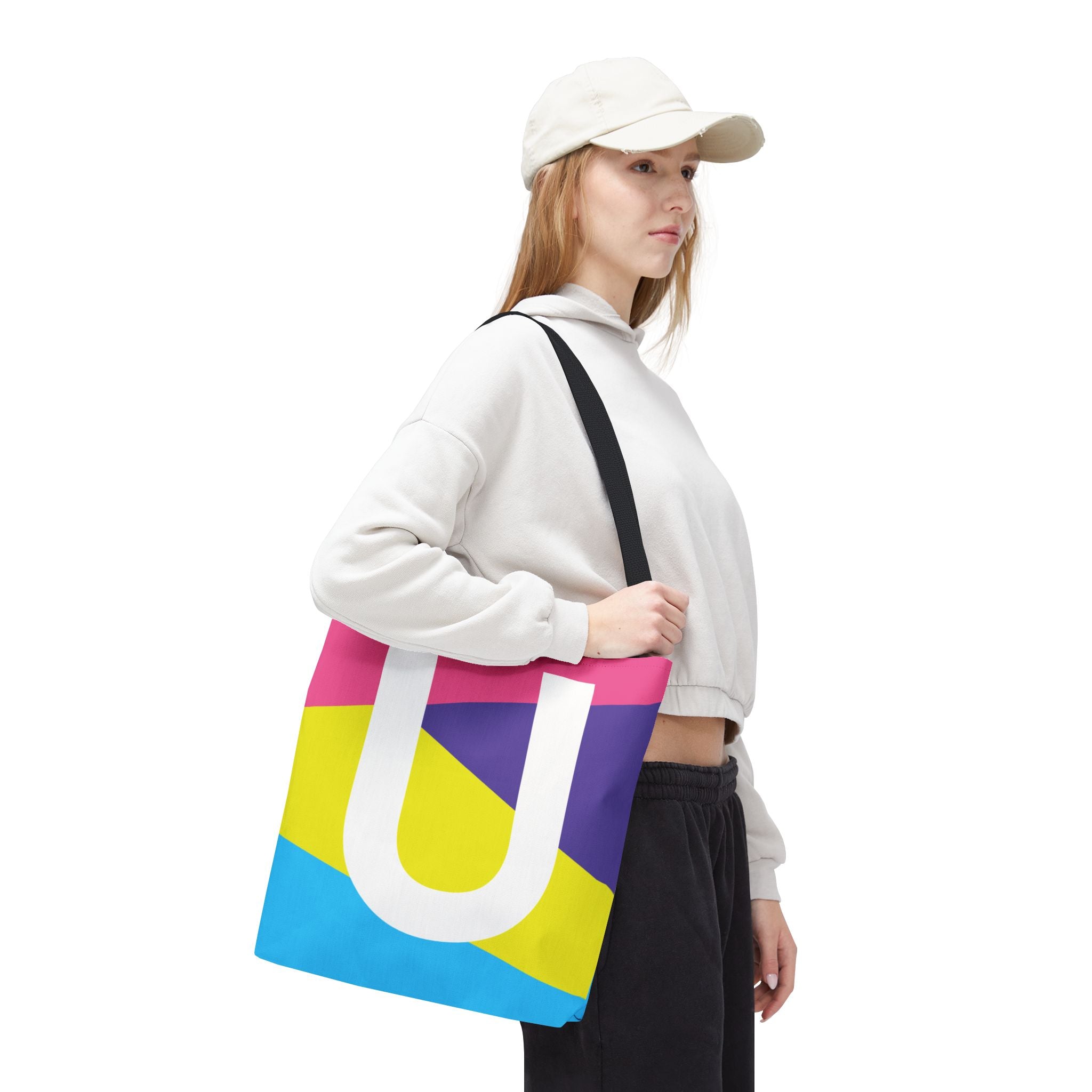 Monogram 'U' Colorblock Tote Bag — Personalized Initial U Shoulder Tote