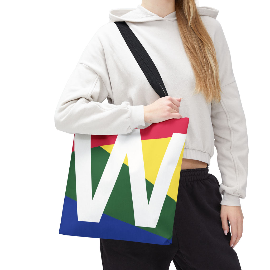 Monogram 'W' Colorblock Tote Bag — Personalized Initial W Shoulder Tote