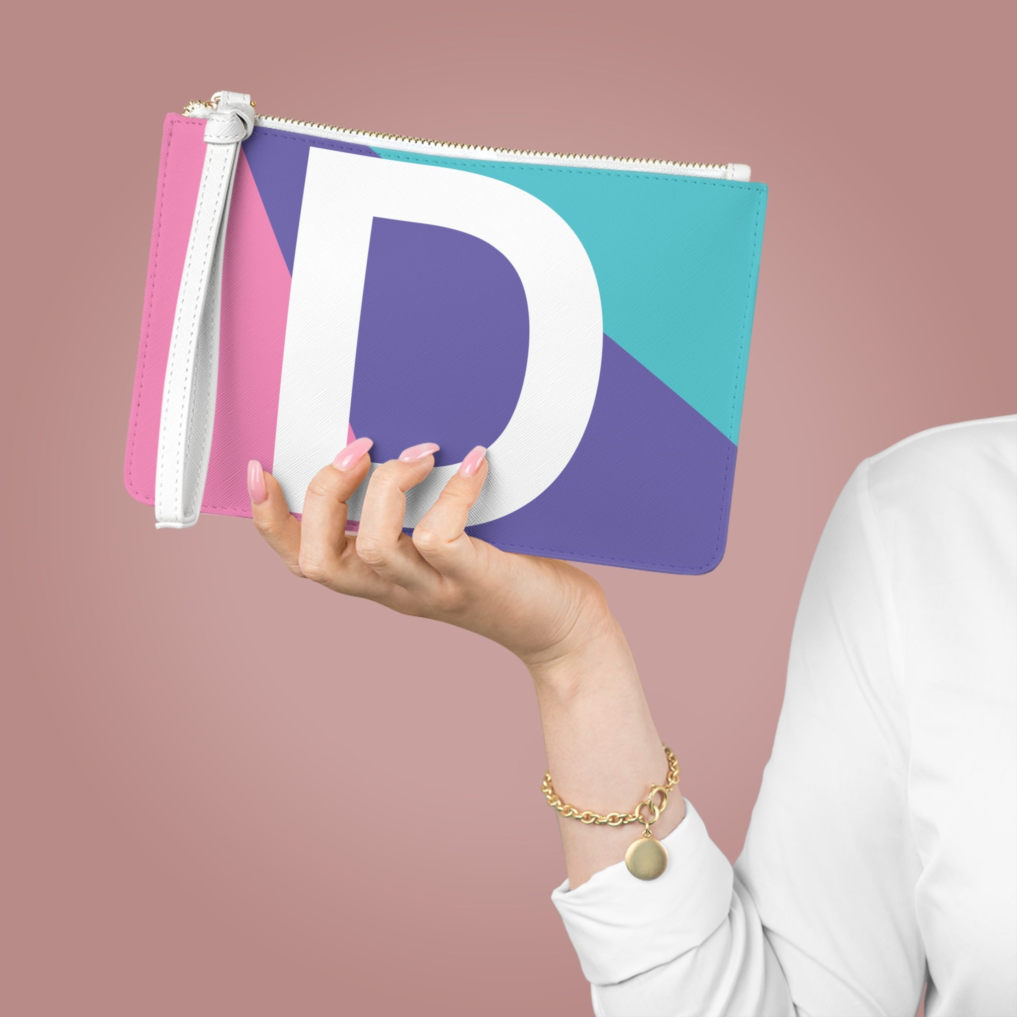 Monogram 'D' Colorblock Clutch Bag — Bold Geometric Wristlet for Everyday & Gifts