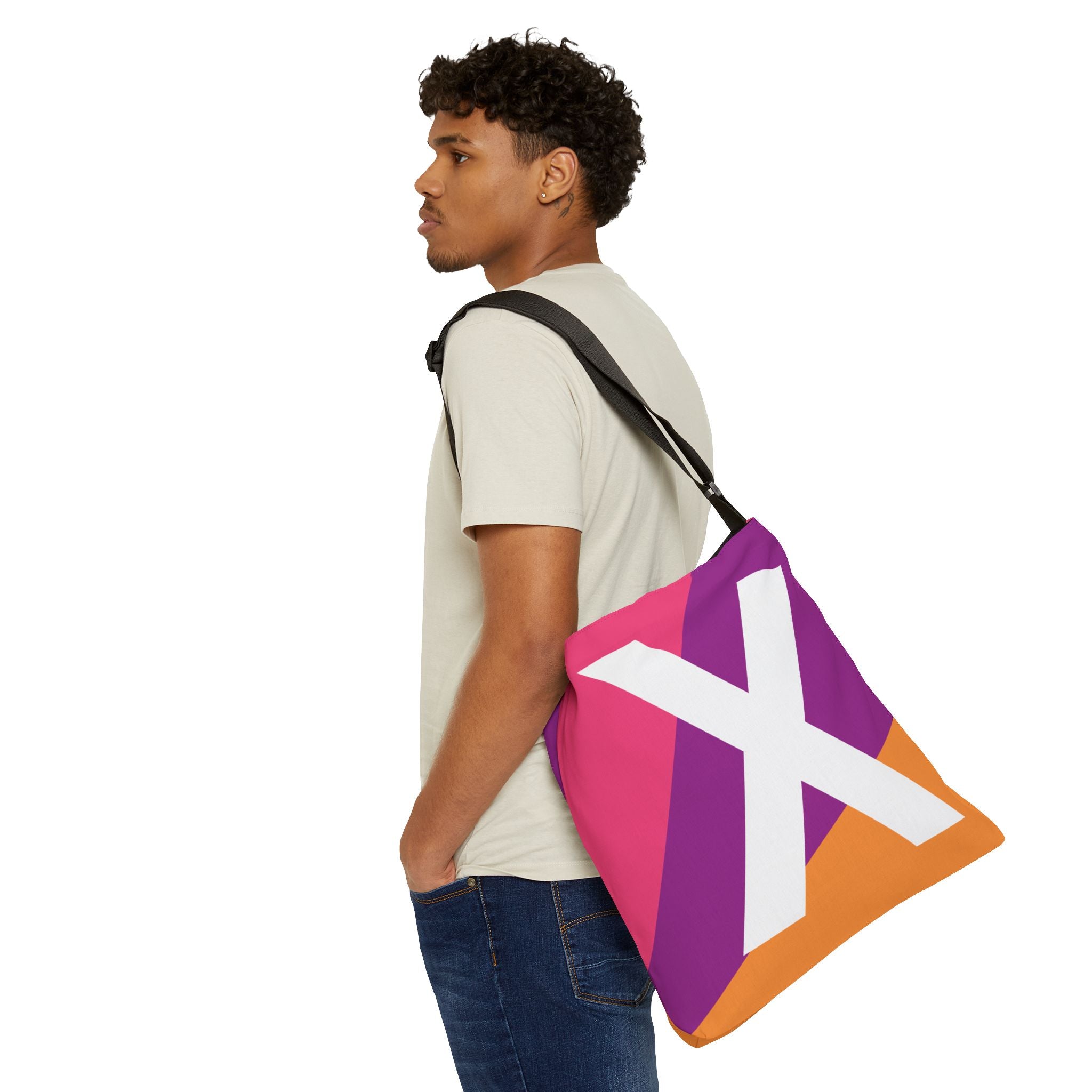Initial Letter 'X' Colorblock Adjustable Tote Bag — Monogram Alphabet Shoulder Bag