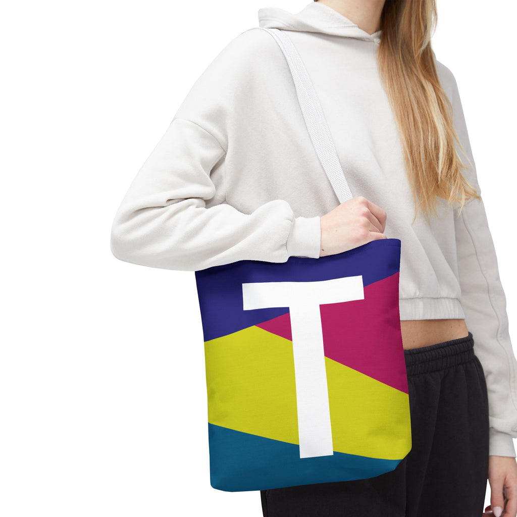 Monogram 'T' Colorblock Tote Bag — Personalized Initial T Shoulder Tote