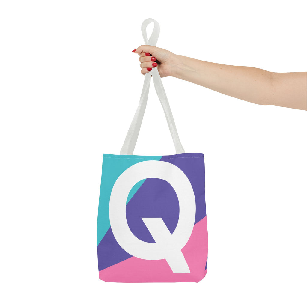 Monogram 'Q' Colorblock Tote Bag — Personalized Initial Q Shoulder Tote