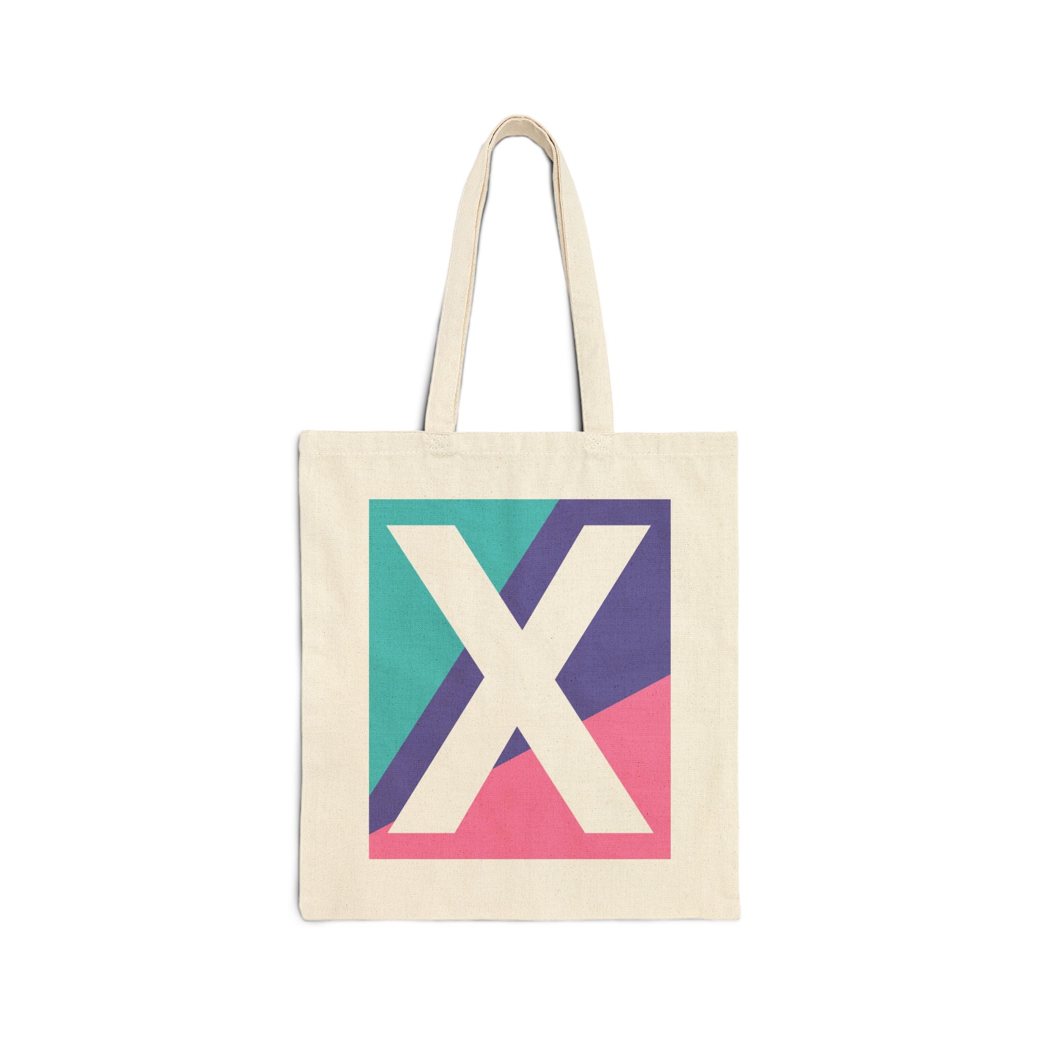 Initial X Colorblock Canvas Tote Bag — Monogram Letter X Reusable Grocery Tote