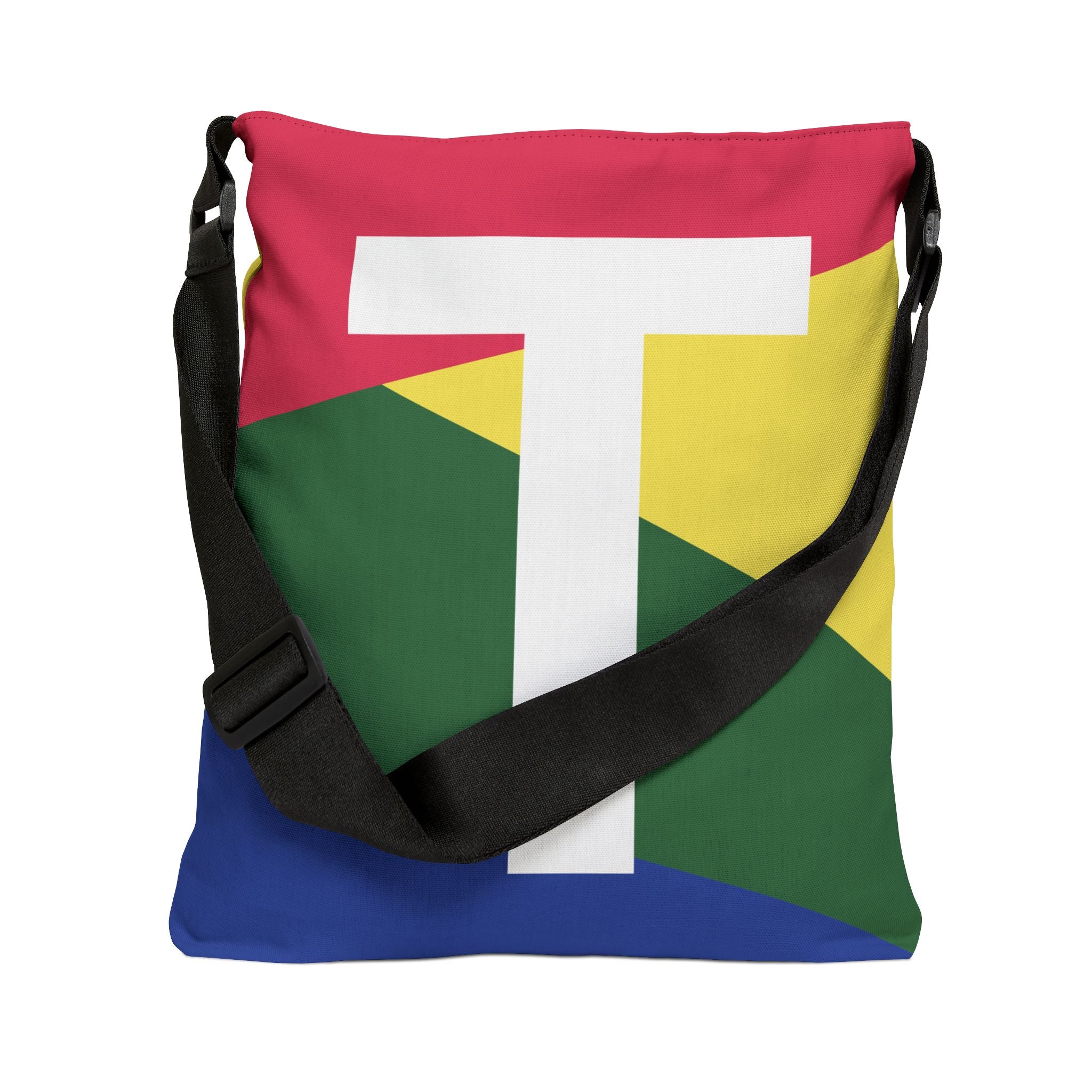 Initial Letter 'T' Colorblock Adjustable Tote Bag — Monogram Alphabet Shoulder Bag