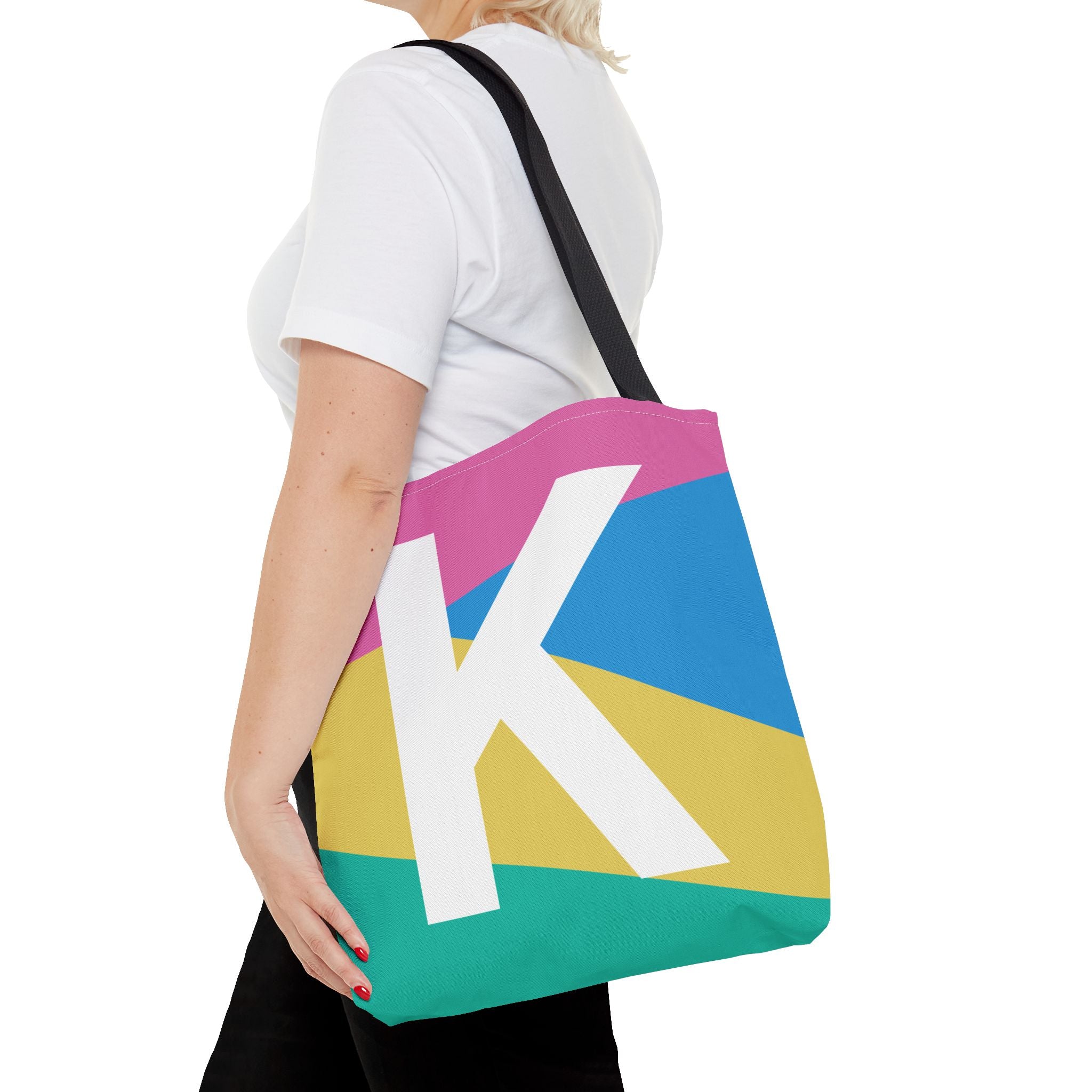 Monogram 'K' Colorblock Tote Bag — Personalized Initial K Shoulder Tote