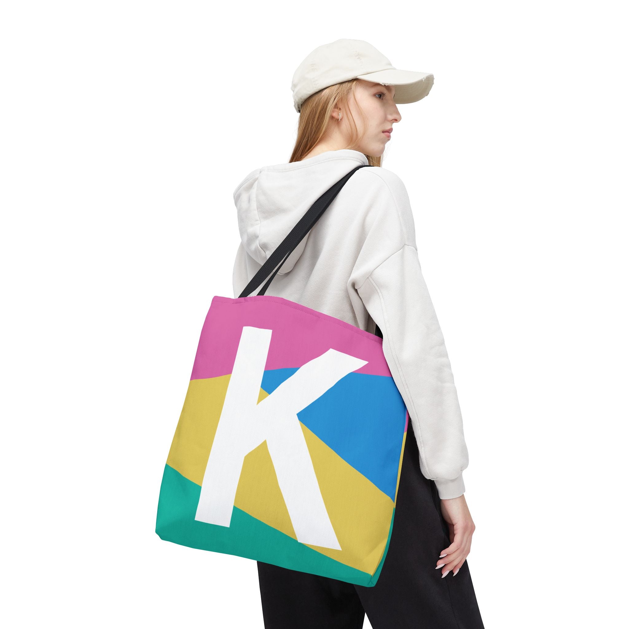 Monogram 'K' Colorblock Tote Bag — Personalized Initial K Shoulder Tote