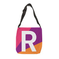 Initial Letter 'R' Colorblock Adjustable Tote Bag — Monogram Alphabet Shoulder Bag