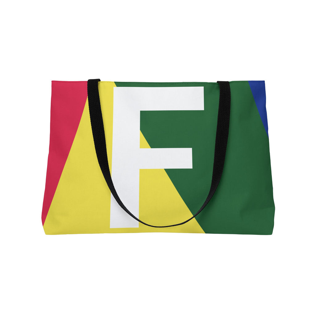 Personalized 'F' Colorblock Tote Bag — Monogram Weekender Tote