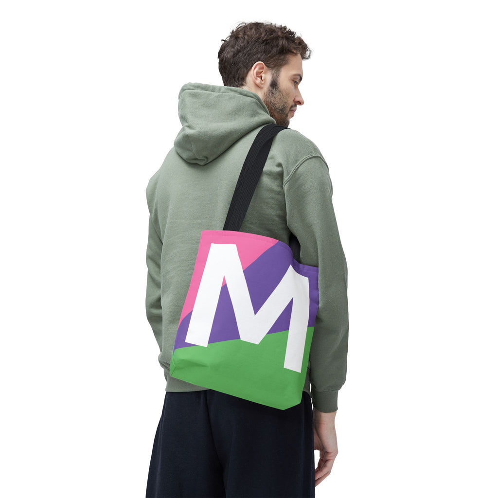 Monogram 'M' Colorblock Tote Bag — Personalized Initial M Shoulder Tote