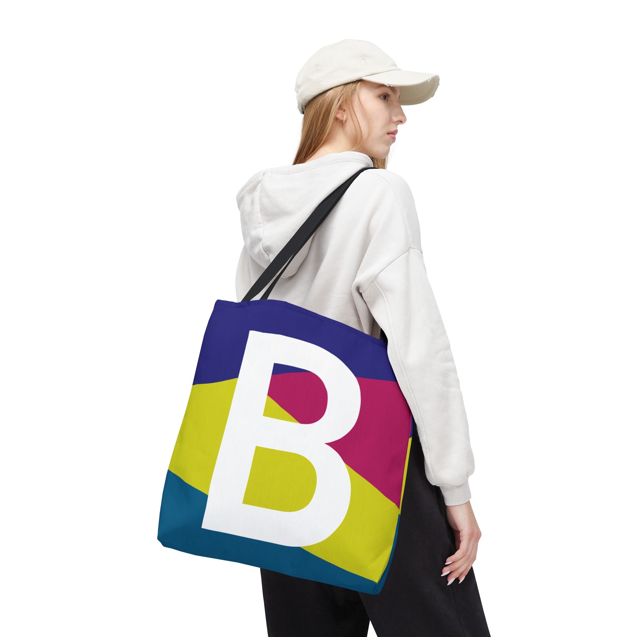 Monogram 'B' Colorblock Tote Bag — Personalized Initial B Shoulder Tote