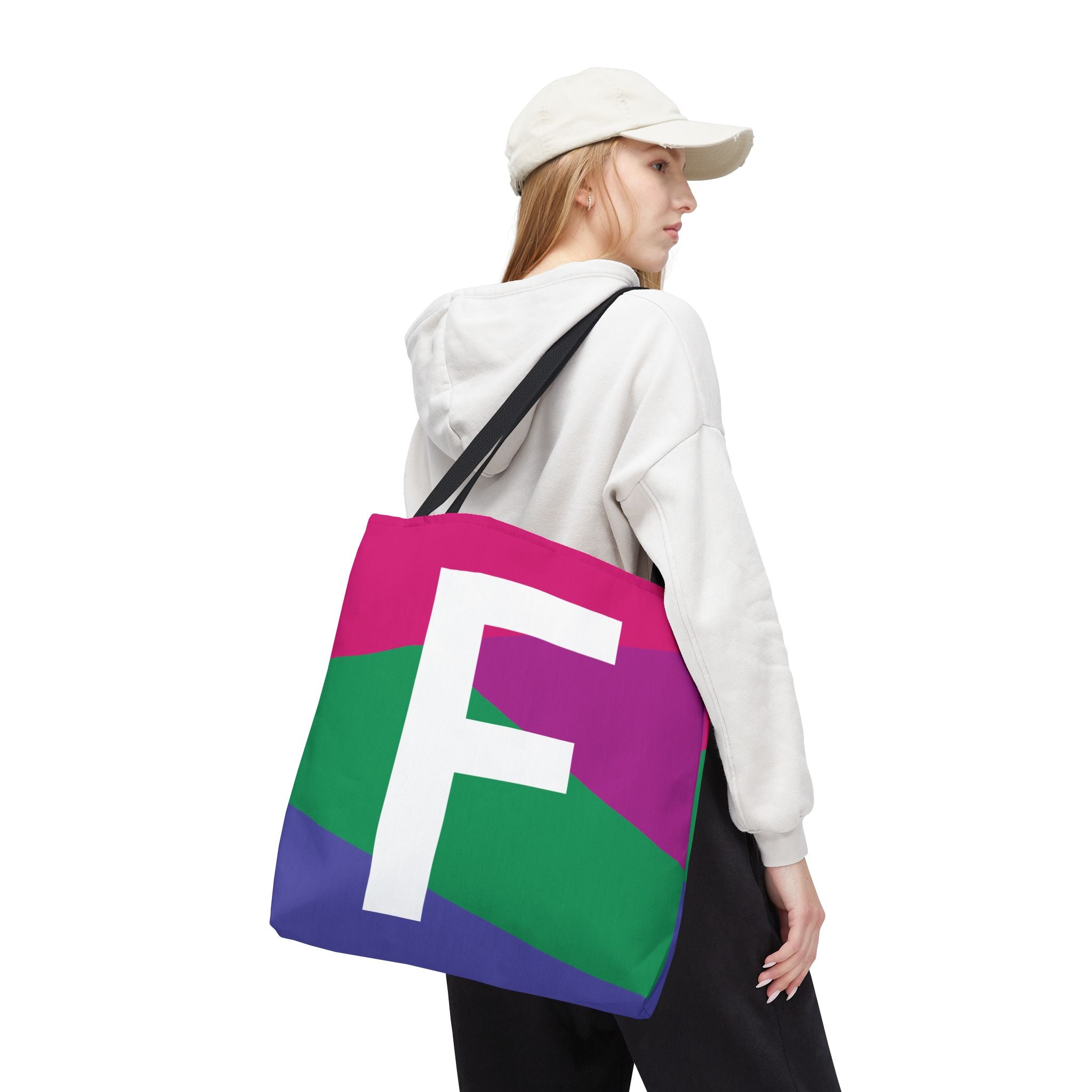 Monogram 'F' Colorblock Tote Bag — Personalized Initial F Shoulder Tote