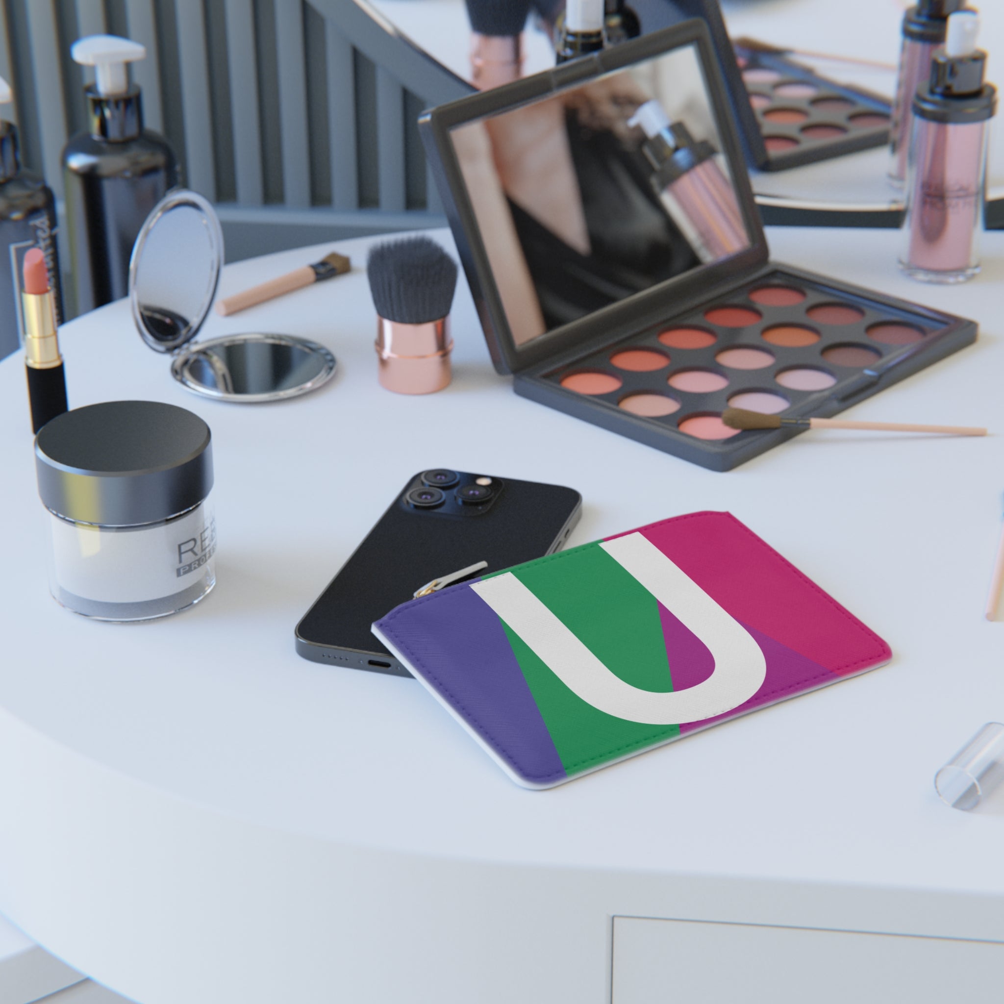 Initial U Mini Clutch — Colorblock Monogram Wristlet Wallet