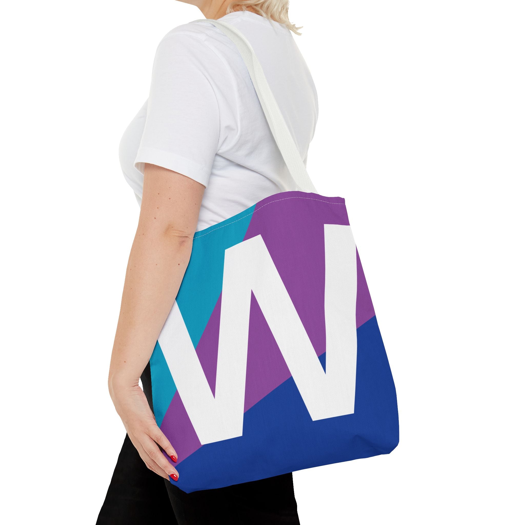 Monogram 'W' Colorblock Tote Bag — Personalized Initial W Shoulder Tote