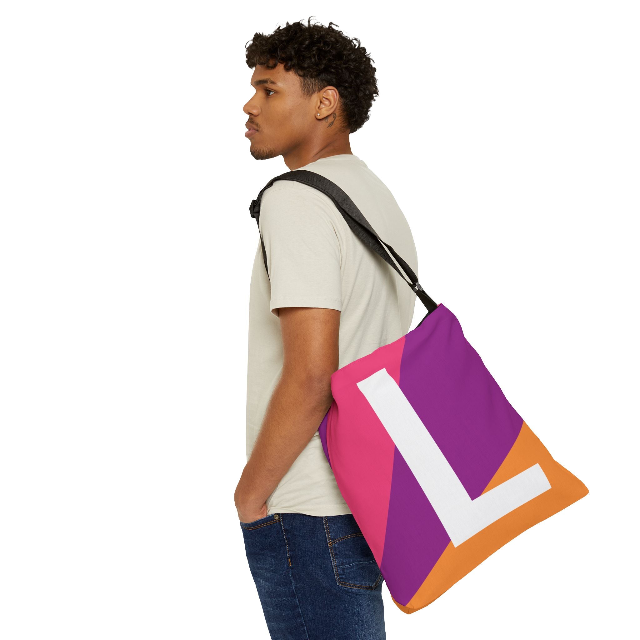 Initial Letter 'L' Colorblock Adjustable Tote Bag — Monogram Alphabet Shoulder Bag